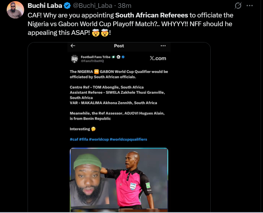 Nigerians cry out after South African referees were appointed to officiate Nigeria
